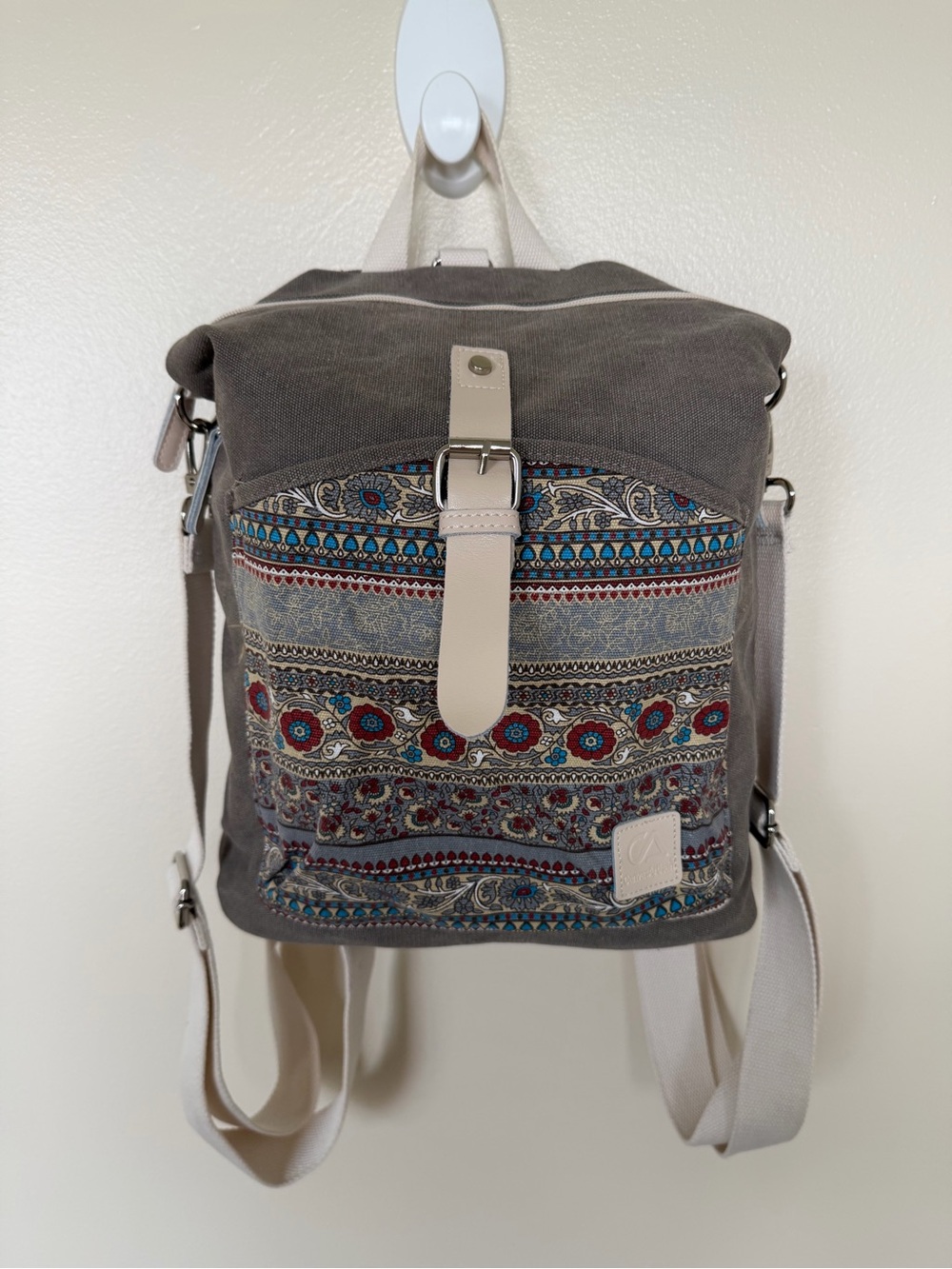 CANVAS ARTISAN Aztec Print Grey Convertible Boho Backpack Crossbody Bag AB185